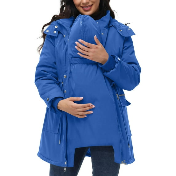Mifsaly Maternity 3 In 1 Winter Coat Women Thicken Warm Zip Up Hooded Quilted Jackets Pregnant Thermal Fleece Lined Padded Coats Cold Weather Outerwear Parka with Pockets