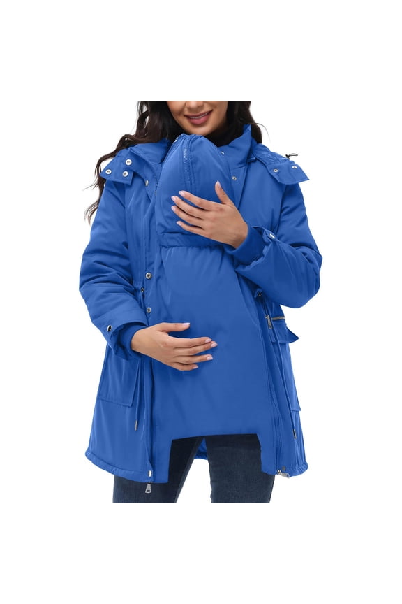 Maternity 3 In 1 Winter Coat Women Thicken Warm Zip Up Hooded Quilted Jackets Pregnant Thermal Fleece Lined Padded Coats Cold Weather Outerwear Parka with Pockets