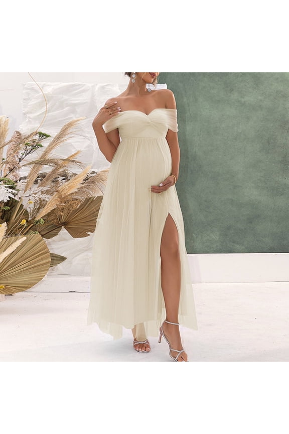 Maternity Maternity Dress Photoshoot Off Shoulder Maxi Dresses Women Strapless High Slit Pregnant Gowns 2026 M