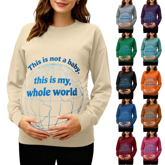 Mifsaly Maternity Sweatshirt Letter Printed Long Sleeve Pregnancy Shirts Office Loose Crewneck Pullover Tops Women Dressy Casual T Shirt Cozy Spring Fall Loungewear L
