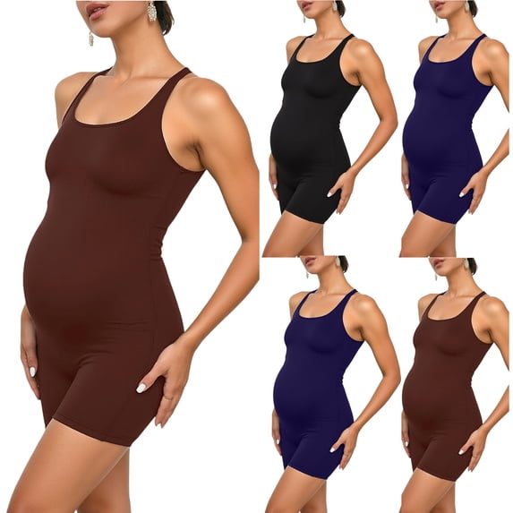 Mifsaly Maternity Yoga Rompers Seamless Sleeveless Workout Pregnancy Jumpsuits Crisscross Back with Horizontal Straps Over the Belly Bodysuit 2026 L