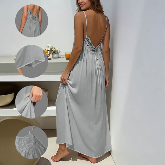 Mifsaly Maxi Backless Dresses Women Lace Patchwork Lightweight Flowy Beach Vacation Dress Boho Summer Sundress 2026 L