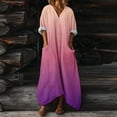thumbnail image 1 of Mifsaly Maxi Kaftan Dresses for Women with Pockets 3/4 Sleeve V Neck Gradient Summer Dress Comfy Daily Wear Oversized Vacation Sundresses XL, 1 of 7