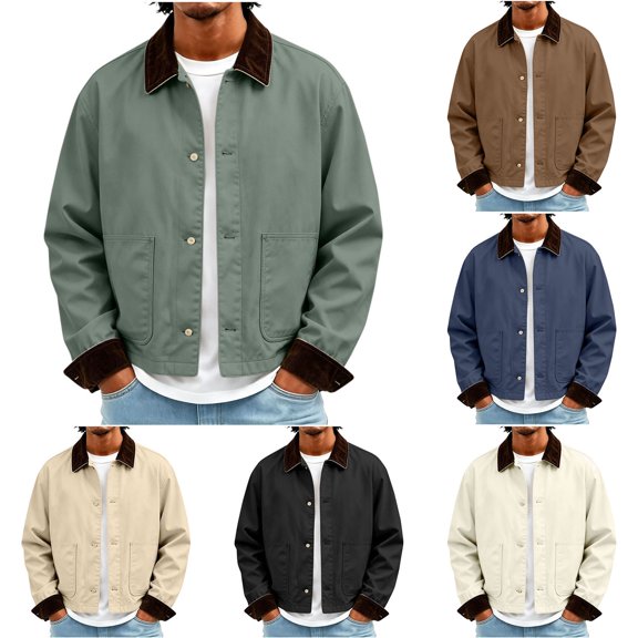 Mifsaly Men Barn Jackets Corduroy Collar And Cuffs Button Down Windbreaker Jacket Fall Winter Daily Going Out Travel Vacation Work Lounge Outfits