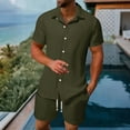 thumbnail image 1 of Mifsaly Men Linen Short Sets Outfits 2 Piece Short Sleeve Button Down Shirt and Drawstring Shorts with Pockets Summer Vacation Everyday Matching Lounge Set S, 1 of 9