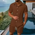 thumbnail image 1 of Mifsaly Men Linen Short Sets Outfits 2 Piece Short Sleeve Button Down Shirt and Drawstring Shorts with Pockets Summer Vacation Everyday Matching Lounge Set XL, 1 of 9
