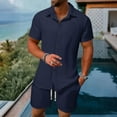 thumbnail image 1 of Mifsaly Men Linen Short Sets Outfits 2 Piece Short Sleeve Button Down Shirt and Drawstring Shorts with Pockets Summer Vacation Everyday Matching Lounge Set XL, 1 of 9