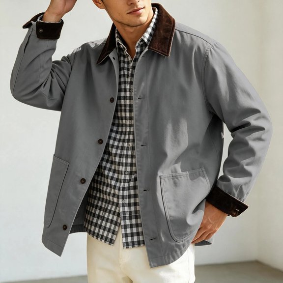Mifsaly Men's Barn Jackets Corduroy Collar Button Down Bomber Jacket Fashion 2026 Vantage Western Style Daily Outdoor Work Office Travel Vacation Lounge Outfits