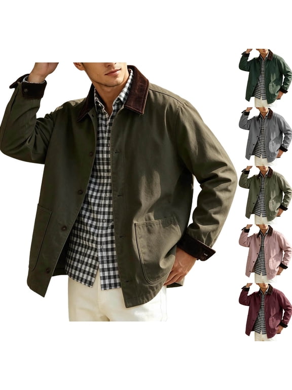 Men's Barn Jackets Corduroy Collar Button Down Bomber Jacket Fashion 2026 Vantage Western Style Daily Outdoor Work Office Travel Vacation Lounge Outfits