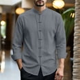 thumbnail image 1 of Mifsaly Men's Linen Shirts Mandarin Collar Long Sleeve Chinese Frog Button Tops Lightweight Casual Spring Fall Vacation Clothes Dark Gray,S, 1 of 9