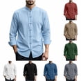 thumbnail image 1 of Mifsaly Men's Linen Shirts Mandarin Collar Long Sleeve Chinese Frog Button Tops Lightweight Casual Spring Fall Vacation Clothes Light Blue,L, 1 of 9