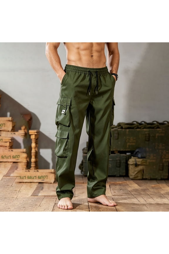 Men's Relaxed Fit Cargo Pants with Multi Pockets Elastic Waist Wide Leg Hiking Pant Lightweight Breathable Relaxed Fit Athletic Training Outdoor Clothes Green,XXXL