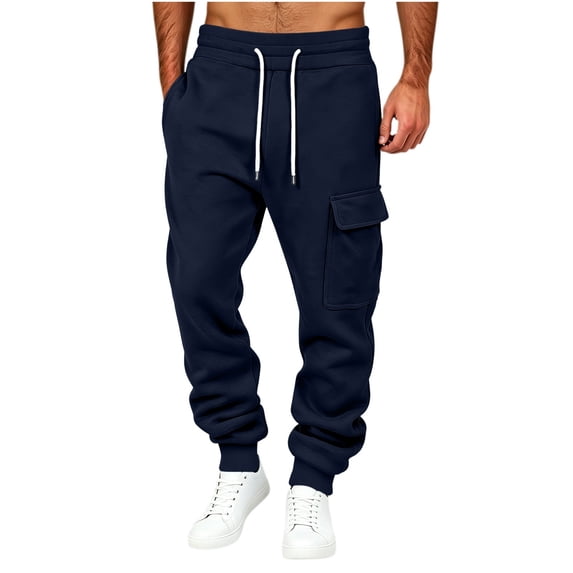 Mifsaly Mens Athletic Sweatpants Hiking Drawstring Waist Jogger Pants with Cargo Pockets Warm Cozy Workout Lounge Track Pant