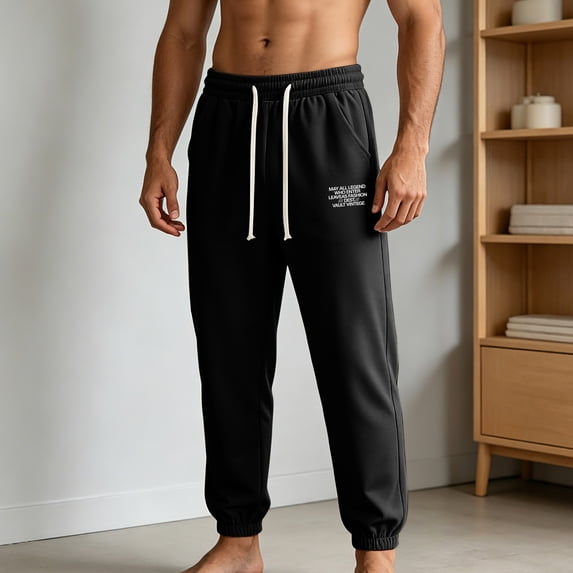 Mifsaly Mens Baggy Jogger Sweatpants Drawstring Elastic Waist Casual Athletic Pants Graphic Print Soft Comfortable Outdoor Everyday Wear Outfits with Pockets Black,L