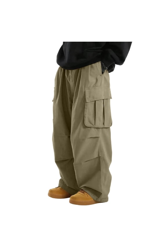 Mens Baggy Oversized Cargo Pants Wide Leg Elastic Waist Summer Lounge Pant with Multi Pockets Army Green,S