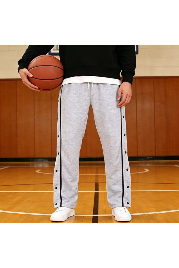 Mens Basketball Pants Side Snap Button Casual Drawstring Wide Leg Track Joggers Comfortable Relaxed Fit Sports Training Athletic Sweatpants Gray,XL