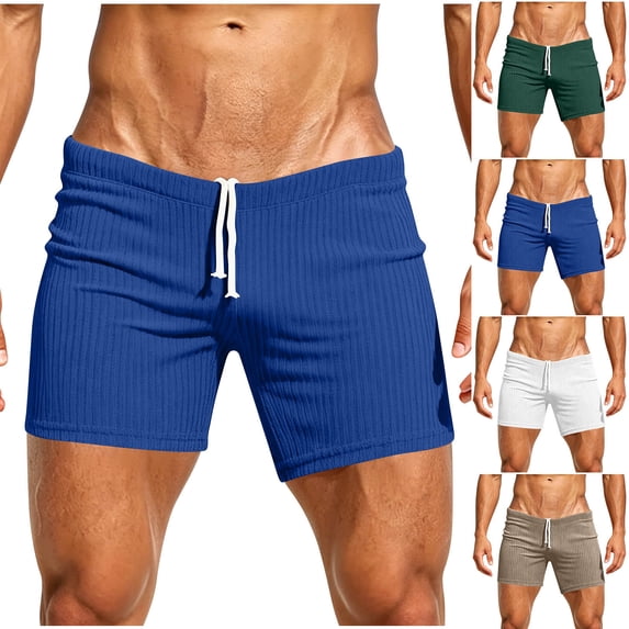 Mifsaly Mens Beach Shorts Square Cut Ribbed Swim Trunks Llightweight Quick Dry Vacation Swimming Surfing Bathing Suits Blue,S
