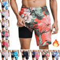 thumbnail image 1 of Mifsaly Mens Board Shorts Swimwear Blue Leaf Print Swim Trunks with Compression Liner Lightweight Quick-Dry Beach Short Pant Summer Vacation Bathing Suit L, 1 of 6