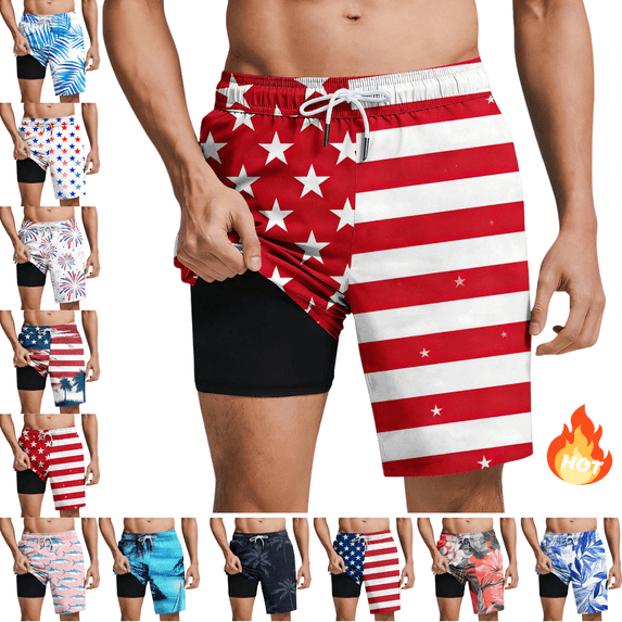 Mifsaly Mens Board Shorts Swimwear Blue Leaf Print Swim Trunks with Compression Liner Lightweight Quick-Dry Beach Short Pant Summer Vacation Bathing Suit M