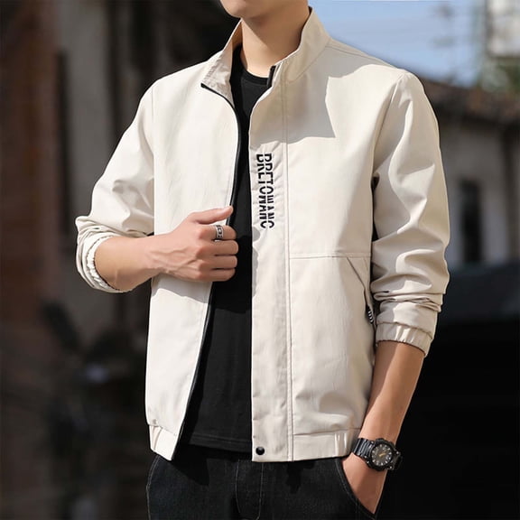 Mifsaly Mens Bomber Jacket Lightweight Full Zip Stand Collar Windbreaker Jackets Regular Fit Travel Outdoor Sports Spring Fall Outerwear Khaki,XXS