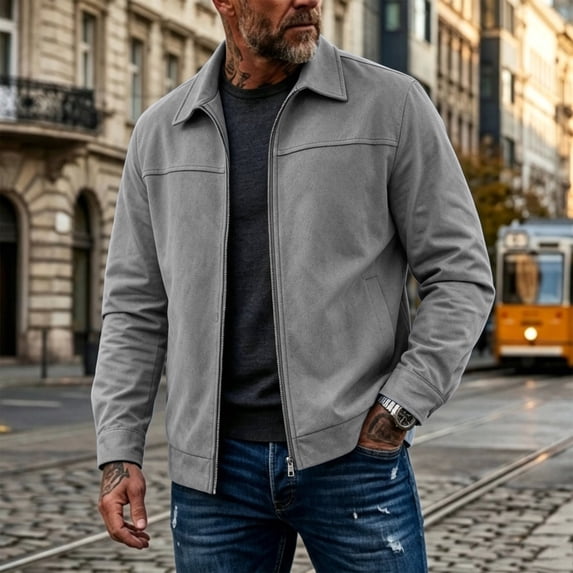 Mifsaly Mens Bomber Jackets Zip Up Collared Windbreaker Fall Winter Solid Color Street Style Going Out Casual Outfits with Pockets
