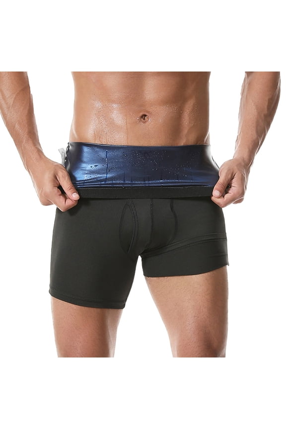 Mens Calorie Burning Sauna Shorts High Waist Thermogenic Compression Underwear Tummy Control Body Shaper Athletic Workout Shorts Blue,M