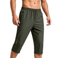 thumbnail image 1 of Mifsaly Mens Capri Pants Drawstring Elastic Waist Athletic Workout Capris Lightweight Quick Dry Training Running Clothes with Pockets Army Green,XL, 1 of 8
