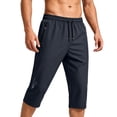 thumbnail image 1 of Mifsaly Mens Capri Pants Drawstring Elastic Waist Athletic Workout Capris Lightweight Quick Dry Training Running Clothes with Pockets Dark Blue,XL, 1 of 8