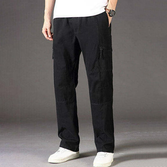 Mifsaly Mens Cargo Pants Straight Leg High Waist Cotton Pant Work Casual Baggy Sweatpants Outdoor Travel Fashion Summer Outfits with Pockets L