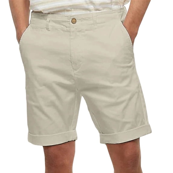 Mifsaly Mens Casual Chino Shorts Rolled Cuff Slim Fit Twill Cotton Golf Shorts Lightweight Summer Everyday Outdoor Work Clothes with Pockets Khaki,S