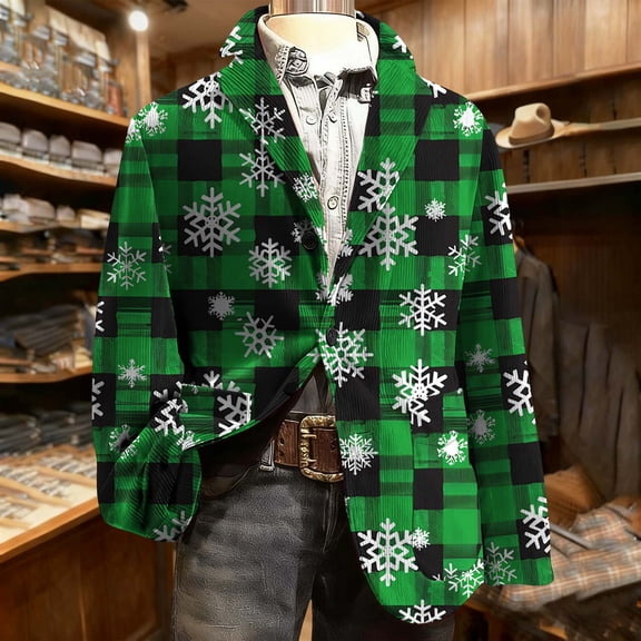 Mifsaly Mens Christmas Blazer Jacket Plus Size Corduroy Sport Coats 2025 Xmas Sequin Print Button Down Lapel Suit Jackets Snowflake Santa Coat with Pockets Festival Dinner Party Winter Outerwear