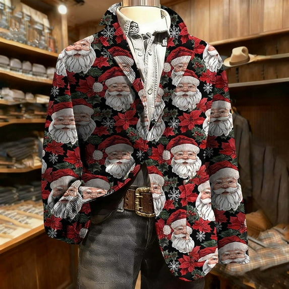 Mifsaly Mens Christmas Blazer Jacket Plus Size Corduroy Sport Coats 2025 Xmas Sequin Print Button Down Lapel Suit Jackets Snowflake Santa Coat with Pockets Festival Dinner Party Winter Outerwear