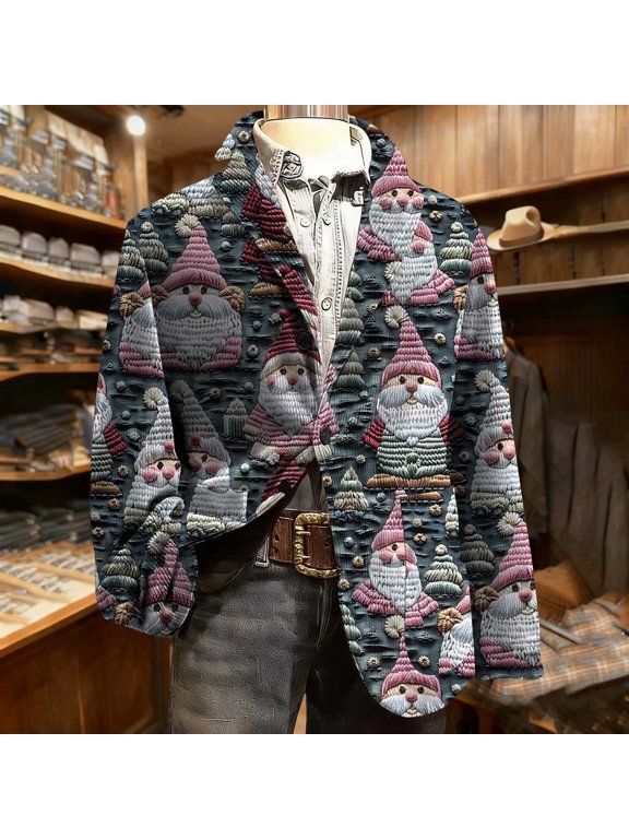 Mens Christmas Blazer Jacket Plus Size Corduroy Sport Coats 2025 Xmas Sequin Print Button Down Lapel Suit Jackets Snowflake Santa Coat with Pockets Festival Dinner Party Winter Outerwear