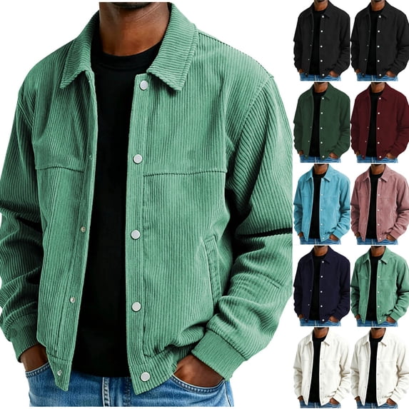 Mifsaly Mens Corduroy Bomber Jackets Snap Button Collared Jacket Fall Winter Classic Vantage Street Daily Going Out Outfits with Pockets