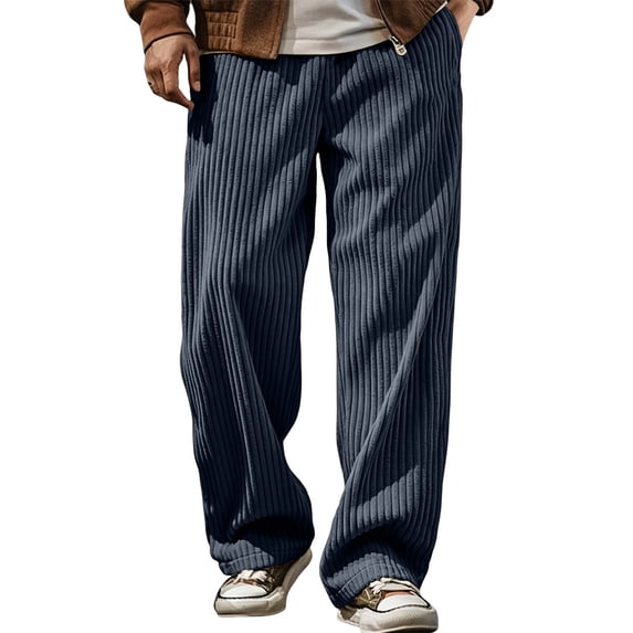 Mifsaly Mens Corduroy Pants Baggy Wide Leg Trousers Casual Relaxed Fit Straight Leg Lounge Pants Comfortable Breathable Vintage Streetwear for Fall Winter Everyday Navy,M