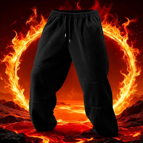 Mifsaly Mens Fleece Pants Warm Thick Winter Jogger Pants Casual Loose Fit Elastic Waistband Lounge Bottoms with Pockets Black,M