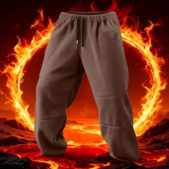Mifsaly Mens Fleece Pants Warm Thick Winter Jogger Pants Casual Loose Fit Elastic Waistband Lounge Bottoms with Pockets Brown,L