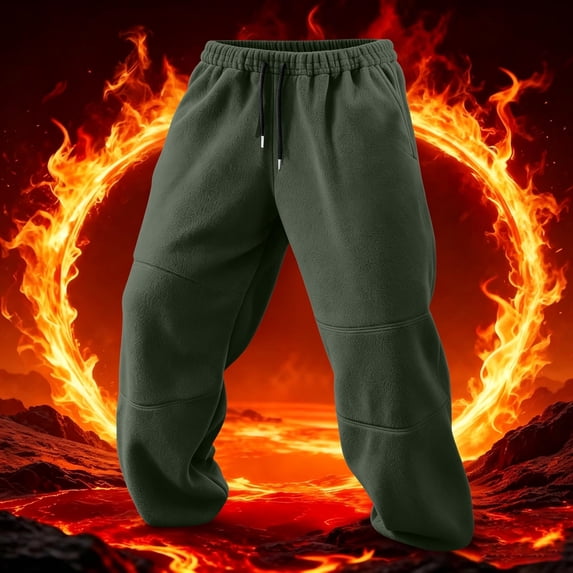Mifsaly Mens Fleece Pants Warm Thick Winter Jogger Pants Casual Loose Fit Elastic Waistband Lounge Bottoms with Pockets Green,XXXL