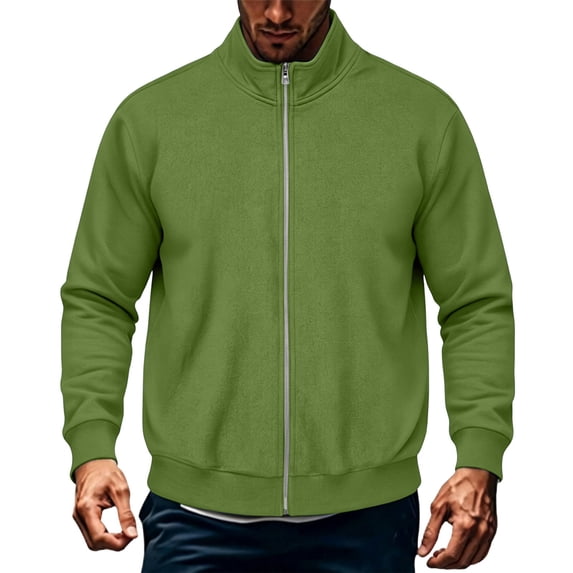 Mifsaly Mens Full Zip Track Jacket Casual Stand Collar Sweatshirt Lightweight Comfortable Outerwear Coat for Everyday Activewear and Outdoor Workout Green,XL