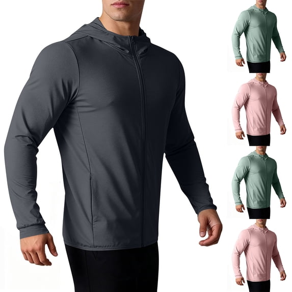 Mifsaly Mens Full Zip Workout Hoodies Long Sleeve Athletic Running Jackets Lightweight Quick Dry Performance Activewear Breathable Gym Training Track tops Dark Gray,XS