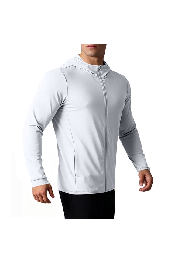 Mens Full Zip Workout Hoodies Long Sleeve Athletic Running Jackets Lightweight Quick Dry Performance Activewear Breathable Gym Training Track tops White,XS