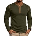 thumbnail image 1 of Mifsaly Mens Henley Shirt Ribbed Knit Long Sleeve Casual T-Shirts Colorblock Contrast Trim Slim Fit Fall Winter Undershirt Tops Army Green,XXXL, 1 of 6