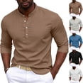 thumbnail image 1 of Mifsaly Mens Henley Shirts Long Sleeve Band Collar Button Down Tops Lightweight Casual Classic Fit office Vacation Outfits Coffee,XXL, 1 of 8