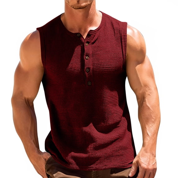 Mifsaly Mens Henley Tank Tops Button Closure Waffle-Knit Sleeveless Top Comfortable Slim Fit Muscle Shirts Everyday Outdoor Workout Summer Basic Tee XXL