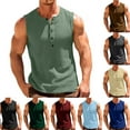 thumbnail image 1 of Mifsaly Mens Henley Tank Tops Button Closure Waffle-Knit Sleeveless Top Comfortable Slim Fit Muscle Shirts Everyday Outdoor Workout Summer Basic Tee L, 1 of 8