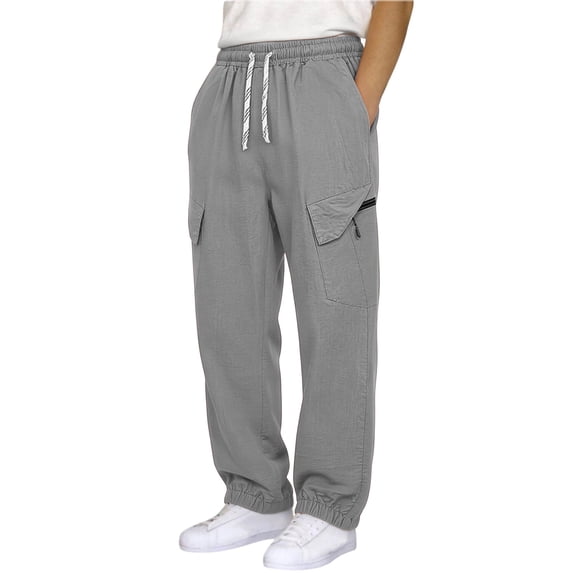 Mifsaly Mens Hiking Pants Men Cargo Sweatpants Waterproof Windproof Drawstring Elastic Waist Tapered Athletic Joggers with Zipper Pockets Gray,XXL