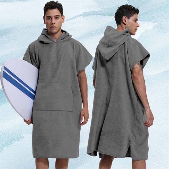 Mifsaly Mens Hooded Towel Poncho Robe Solid Quick Dry Absorbent Changing Robe Lightweight Surf Swim Bathrobe for Swimming Surfing Beach Dark Gray,Free Size