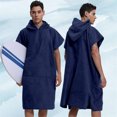 thumbnail image 1 of Mifsaly Mens Hooded Towel Poncho Robe Solid Quick Dry Absorbent Changing Robe Lightweight Surf Swim Bathrobe for Swimming Surfing Beach Navy,Free Size, 1 of 6