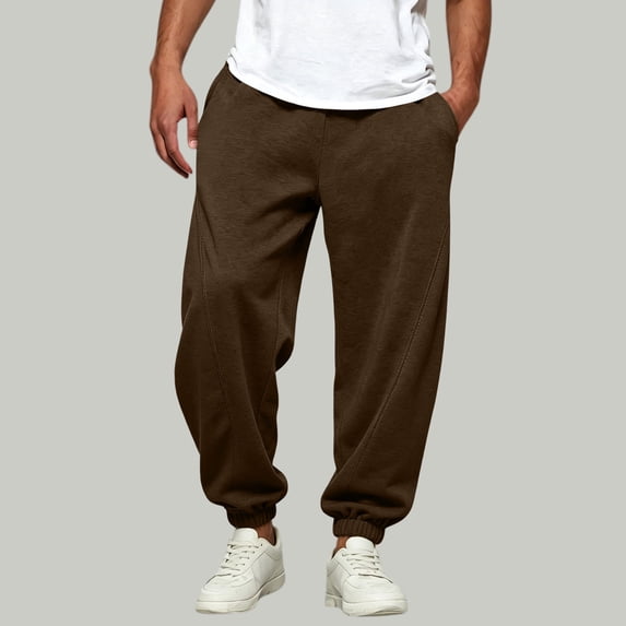 Mifsaly Mens Joggers Relaxed Fit Sweatpants Baggy Comfortable Elastic Waist Athletic Track Pants for Gym Workout Running and Casual Lounge Brown,L