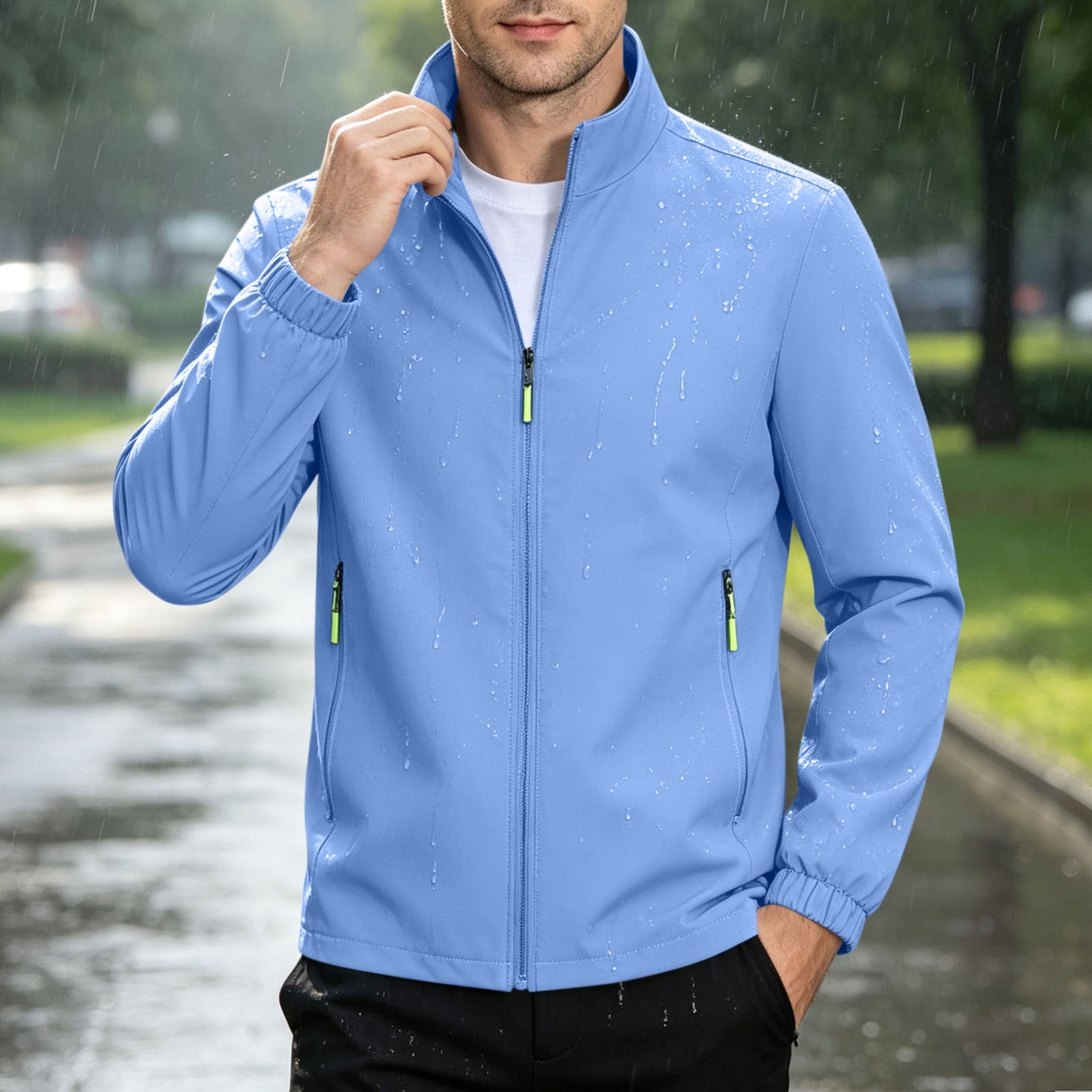 Work By Spring Formula Mifsaly Mens Lightweight Jacket Stand Collar Full Zip Windbreaker with ...